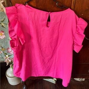 SHEIN Hot Pink Flutter Sleeve Keyhole Blouse
